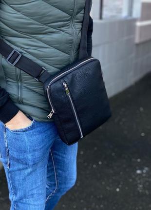 Мужская сумка планшетка через плечо черная экокожа2 фото