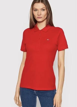 Футболка женская майка поло tommy hilfiger polo красная red классическая