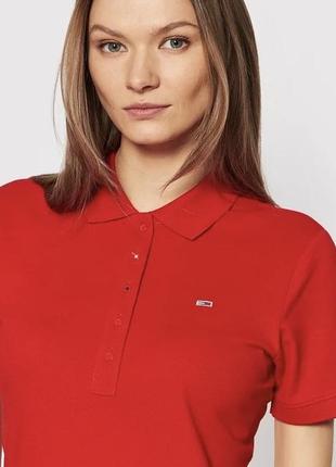 Футболка женская майка поло tommy hilfiger polo красная red классическая2 фото