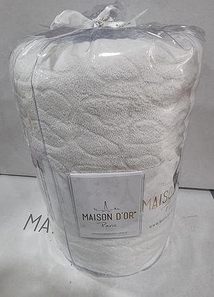 Махрове простирадло maison d'or ecru жаккард на гумці 180*200 + наволочки 2-50*70