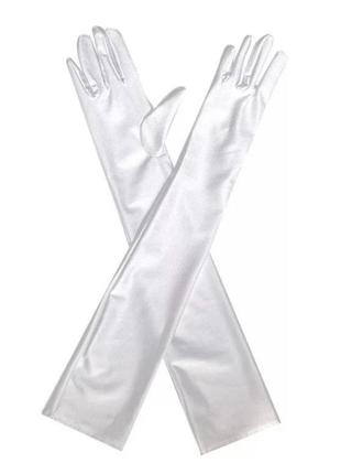 Длинные белые перчатки атласные, атлас5 фото