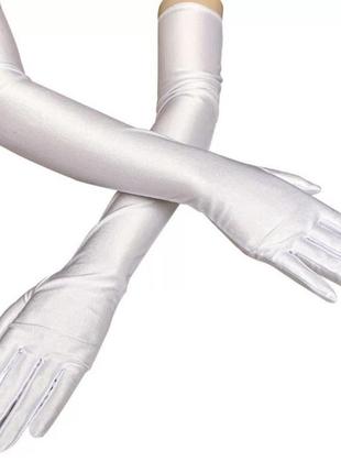 Длинные белые перчатки атласные, атлас4 фото