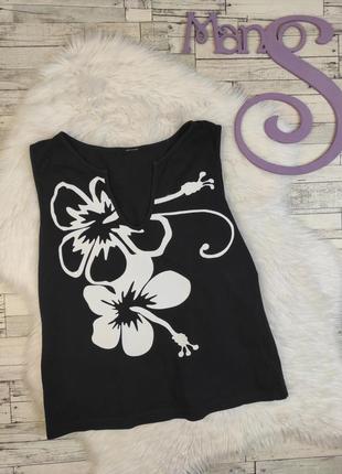 Майка жіноча чорна з білою квіткою футболка розмір s 44