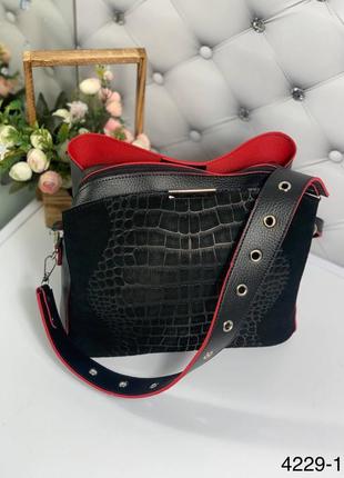 Стильная сумка, черный с красным 🌹5 фото