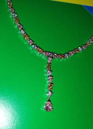 💎 шикарное колье ожерелье в камнях разноцветные камни хрусталь бижутерия люкс6 фото