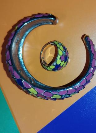 💎 нереально красивый набор браслет кольцо с камнями эмаль камни имитация кожа питона змеи разноцветный6 фото