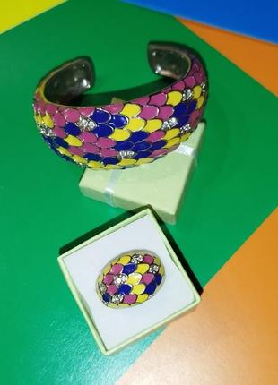 💎 нереально красивый набор браслет кольцо с камнями эмаль камни имитация кожа питона змеи разноцветный1 фото