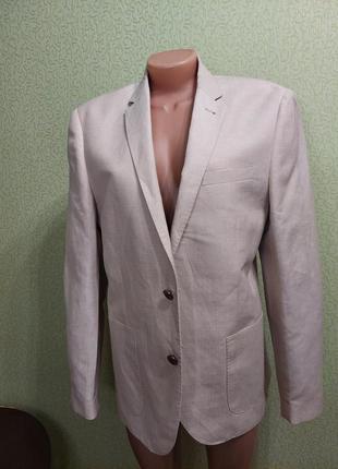 Льняной мужской пиджак casuale бежевого цвета3 фото