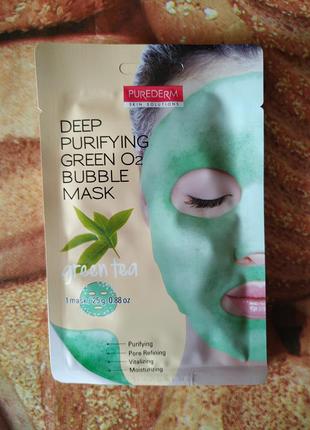 Киснева маска для обличчя purederm o2 bubble mask green tea