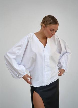 Хлопковая блуза с объемным рукавом5 фото