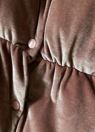Пуховик бархатный розовый натуральный пух (куртка зимова)3 фото