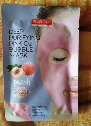 Киснева маска для особи deep purifying pink o2 bubble mask peach1 фото