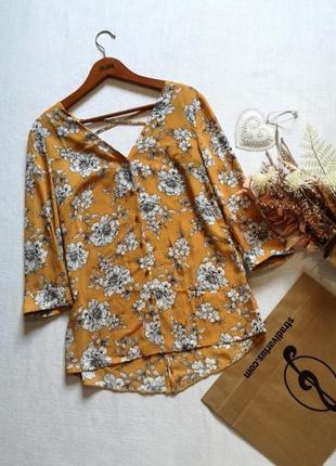 Блуза, в цветочный принт, с золотыми пуговицами, охра, горчичный, жёлтый, zara,2 фото
