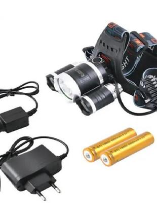 Налобний ліхтар з акумулятором та адаптером x-bail rj-3000-t6 boriut4 фото
