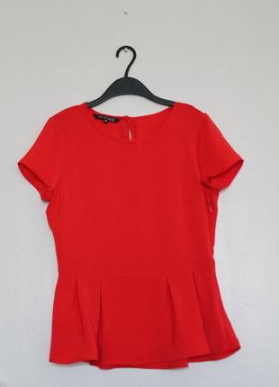 Ярко красная блуза top secret. нарядная блуза, кофта с баской3 фото