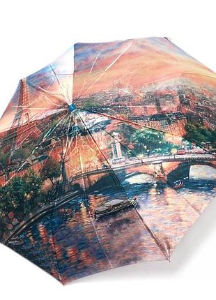 Стильный атласный женский зонт полуавтомат с пейзажами парижа