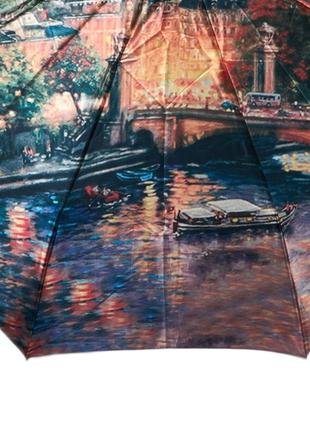 Стильный атласный женский зонт полуавтомат с пейзажами парижа