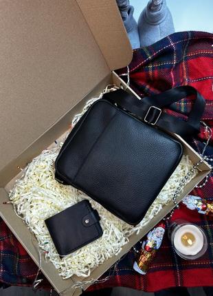 Подарунковий набір — luxury box london + bifold для чоловіка сумка та гаманець із натуральної шкіри4 фото