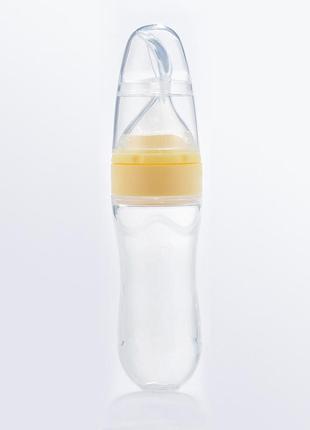 Пляшечка з ложкою силіконова для годування жовта blv111 фото