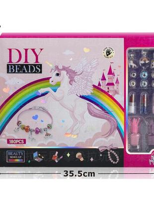 Детский набор для плетения браслетов с акссесуарами и косметикой единорог4 фото