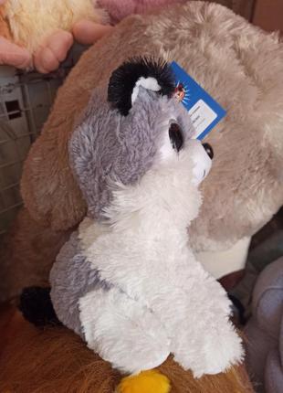 Мягкая игрушка глазастик собака хаски плюшевая большая 24 см бело-серая с черными ушками4 фото