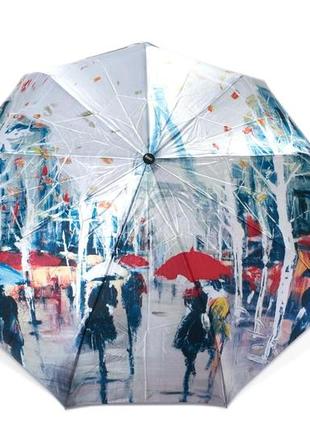 Стильный атласный женский зонт полуавтомат с пейзажами парижа