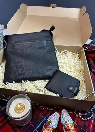 Подарунковий набір — luxury box flash up + bifold для чоловіка сумка та гаманець із натуральної шкіри3 фото