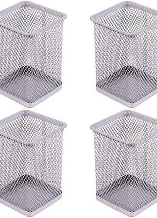 Стакан для ручек металл "квадратный" 804 серебро 8,5х8,5х10,0 см1 фото
