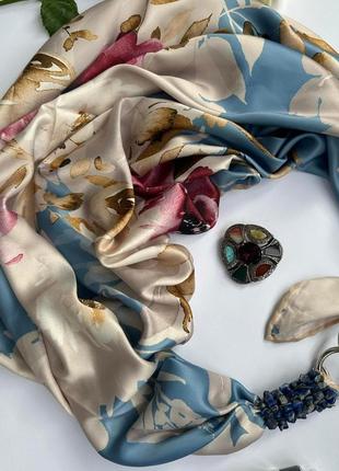 Дизайнерська хустка "райський сад" колекція vip від бренду my scarf, подарунок жінці2 фото