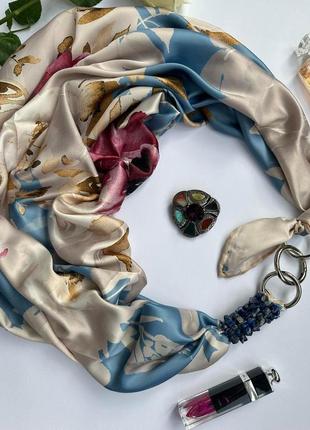 Дизайнерська хустка "райський сад" колекція vip від бренду my scarf, подарунок жінці3 фото