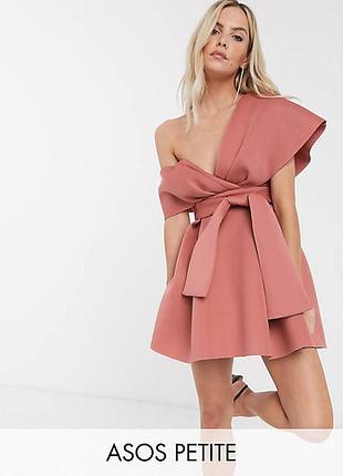 Платье мини из неопрена со спущенным плечом asos disign