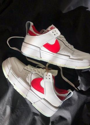 Шкіряні кросівки nike dunk disrupt low white red2 фото