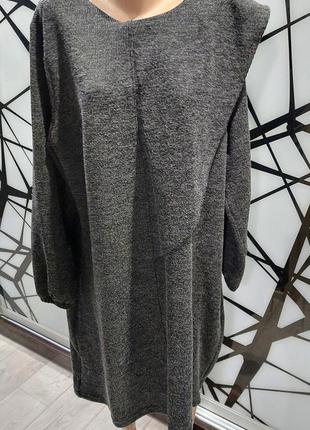 Свободное платье в рубчик графитовый меланж pay tesettur 56-58