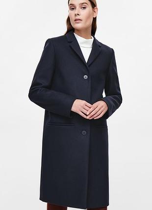 Шикарное шерстяное пальто cos новое мускулинный стиль xs темно-синее