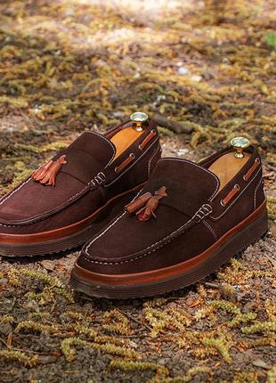 Коричневі лофери з натурального нубуку