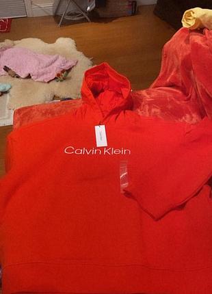 Шиканая худи коралл цвета унисекс огромного размера овеасайз calvin klein оригинал5 фото