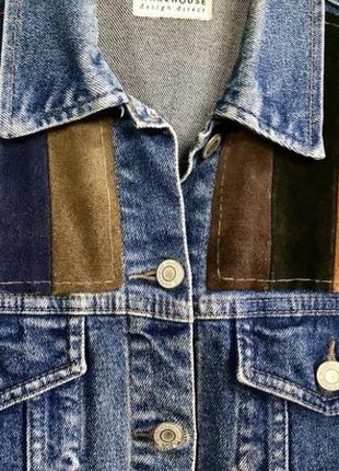 Джинсовка,джинсова куртка warehouse вставки натуральна замша!3 фото