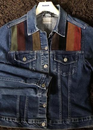 Джинсовка,джинсова куртка warehouse вставки натуральна замша!5 фото