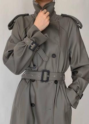 Женский серый плащ, кожаное пальто зара, длинный тренч