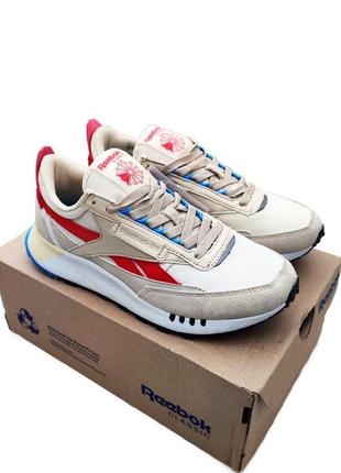 Мужские кроссовки reebok leather legacy бежевые🔥пастельные голубые красные белые blue red white6 фото