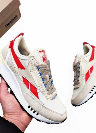 Мужские кроссовки reebok leather legacy бежевые🔥пастельные голубые красные белые blue red white8 фото