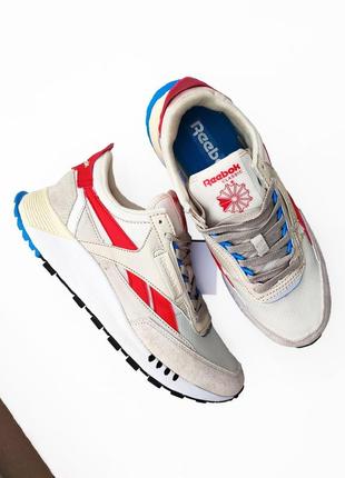 Мужские кроссовки reebok leather legacy бежевые🔥пастельные голубые красные белые blue red white7 фото