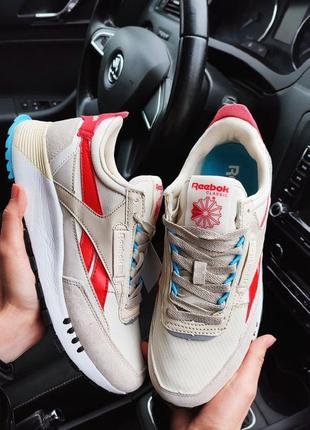 Чоловічі кросівки reebok leather legacy бежеві🔥пастельні голубі червоні білі  blue red white