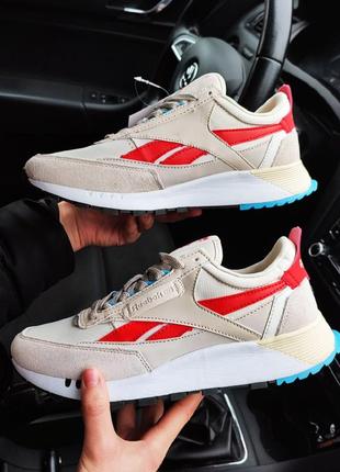 Мужские кроссовки reebok leather legacy бежевые🔥пастельные голубые красные белые blue red white3 фото