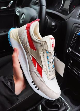 Мужские кроссовки reebok leather legacy бежевые🔥пастельные голубые красные белые blue red white5 фото