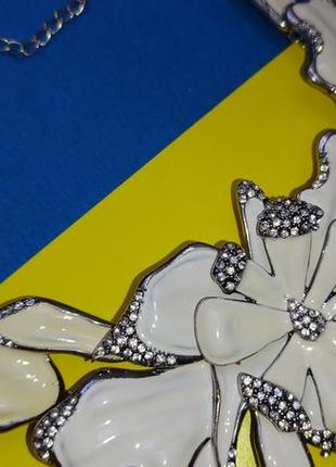 ❤️ шикарное колье ожерелье эмаль камни цветы цветочки нюдовое бежевое беж цепь цепочка3 фото