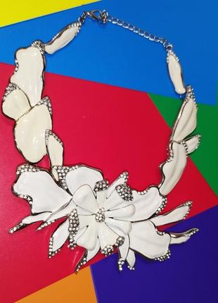 ❤️ шикарное колье ожерелье эмаль камни цветы цветочки нюдовое бежевое беж цепь цепочка2 фото