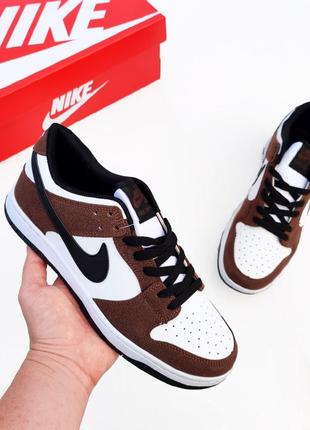 Мужские кроссовки nike sb dunk brown white🔥яркие замшевые коричневая замша кожа7 фото