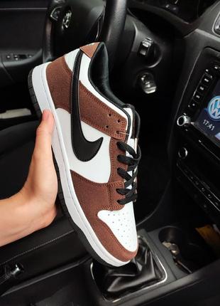 Мужские кроссовки nike sb dunk brown white🔥яркие замшевые коричневая замша кожа5 фото