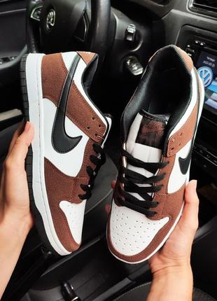 Мужские кроссовки nike sb dunk brown white🔥яркие замшевые коричневая замша кожа4 фото